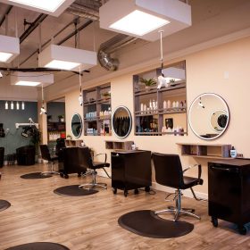 Salon West interior with RA770 dryers and LP14 light panels at each station