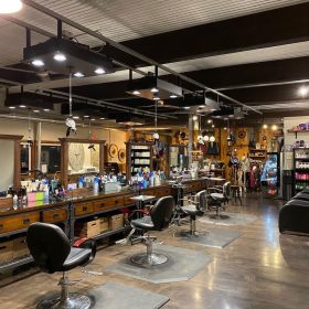 Salon styling stations under Freestylist lighting system