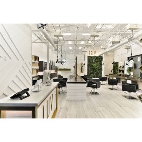 LUV Salon interior showing Freestylist weightless hair dryers and styling stations