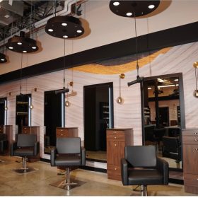 LP02 ceiling lights and weightless dryers over individual salon stations