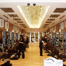 Full salon view at Robert Lewis Salon with Freestylist weightless dryers